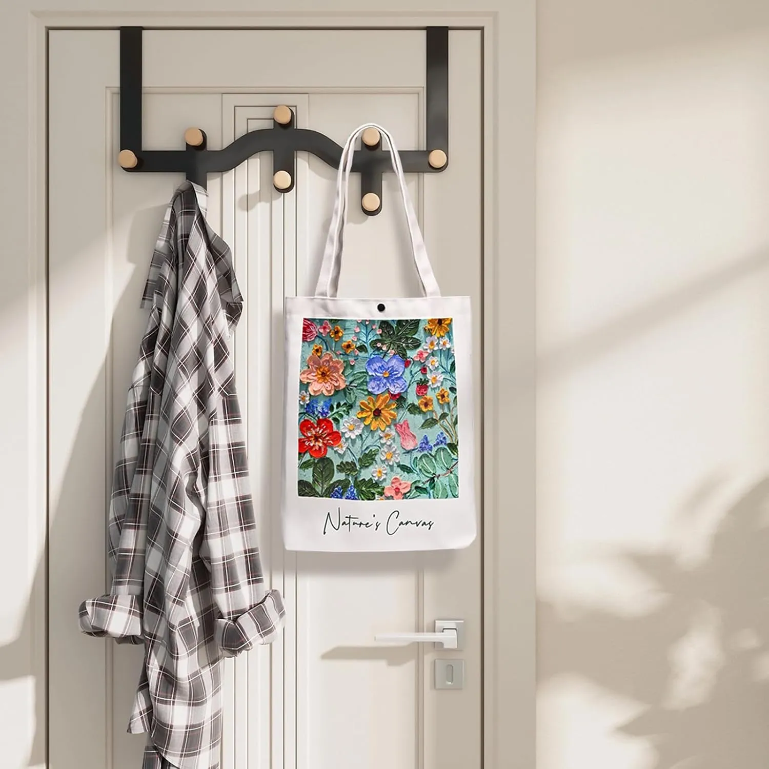 Floral Aesthetic Tote Bag for Women with Zippered Pocket & Snap Closure, Durable Shopping Tote for Travel & Daily Use