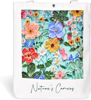 Floral Aesthetic Tote Bag for Women with Zippered Pocket & Snap Closure, Durable Shopping Tote for Travel & Daily Use