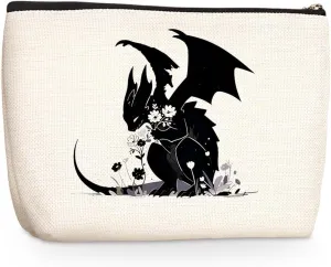 Floral Fantasy Dragon Makeup Bag Fantasy Book Lovers Gifts Bookish Gifts Cosmetic Bag Halloween Christmas Birthday Gifts for Readers Women Girls Friend Daughter Book Accessories Travel Toiletry Bag