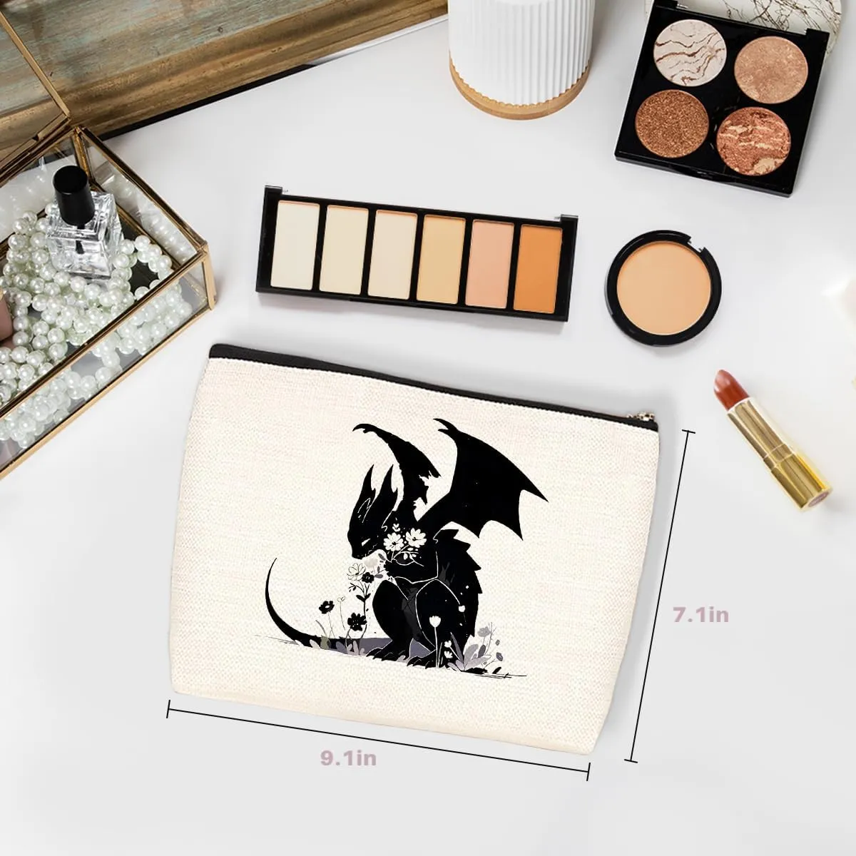 Floral Fantasy Dragon Makeup Bag Fantasy Book Lovers Gifts Bookish Gifts Cosmetic Bag Halloween Christmas Birthday Gifts for Readers Women Girls Friend Daughter Book Accessories Travel Toiletry Bag