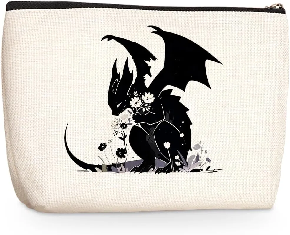 Floral Fantasy Dragon Makeup Bag Fantasy Book Lovers Gifts Bookish Gifts Cosmetic Bag Halloween Christmas Birthday Gifts for Readers Women Girls Friend Daughter Book Accessories Travel Toiletry Bag