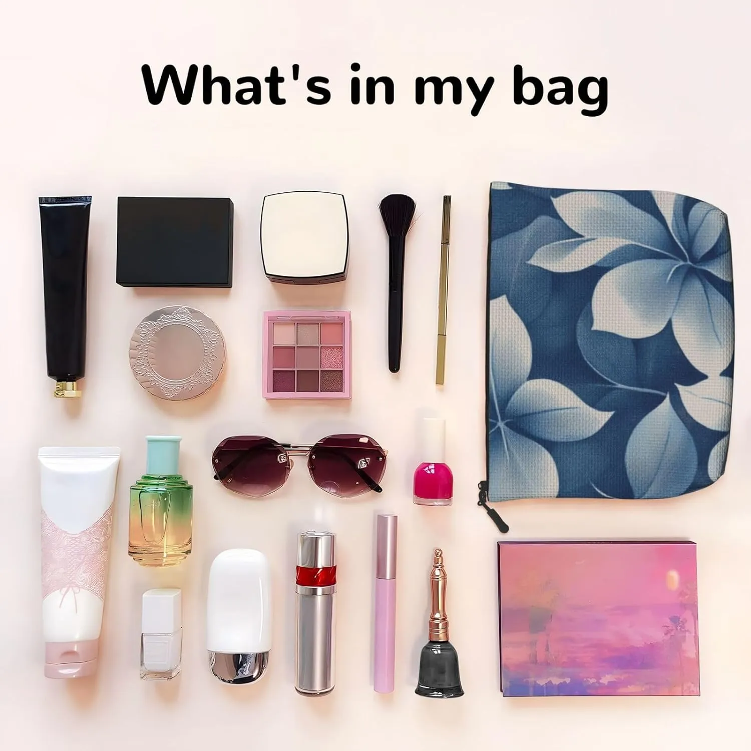 Flower Print Makeup Bag For Purse Cosmetic Travel Casual Toiletry Zipper Storage Bag