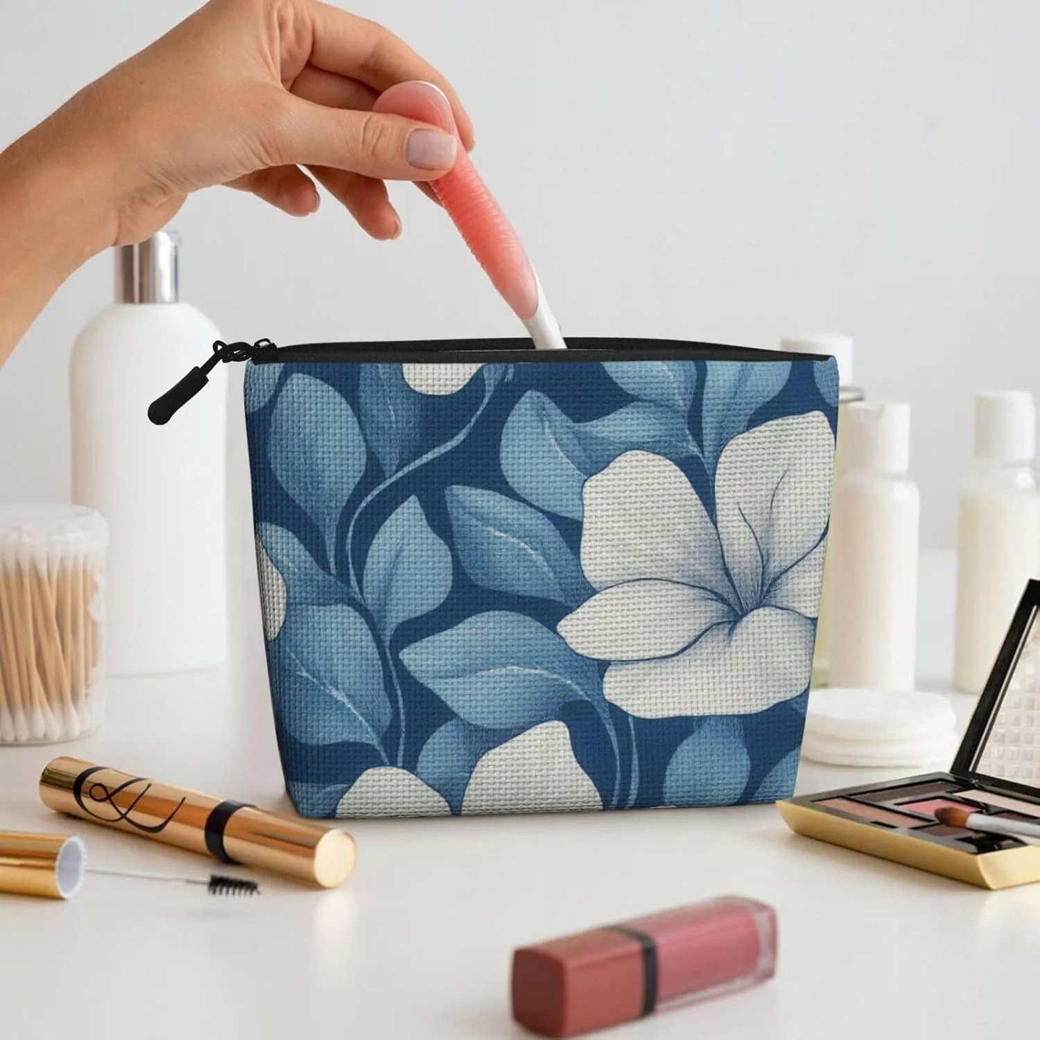 Flower Print Makeup Bag For Purse Cosmetic Travel Casual Toiletry Zipper Storage Bag