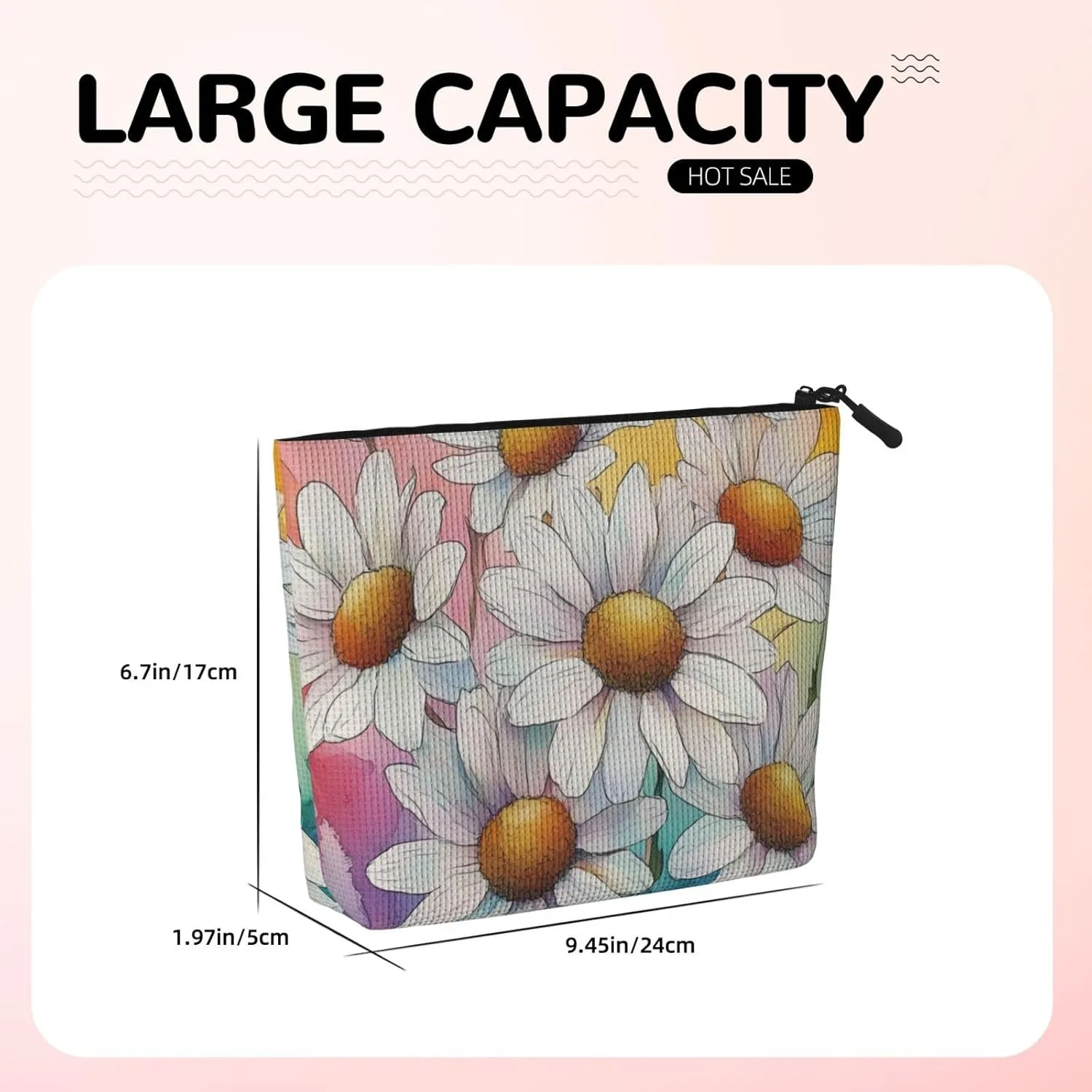 Flower Print Makeup Bag For Purse Cosmetic Travel Casual Toiletry Zipper Storage Bag