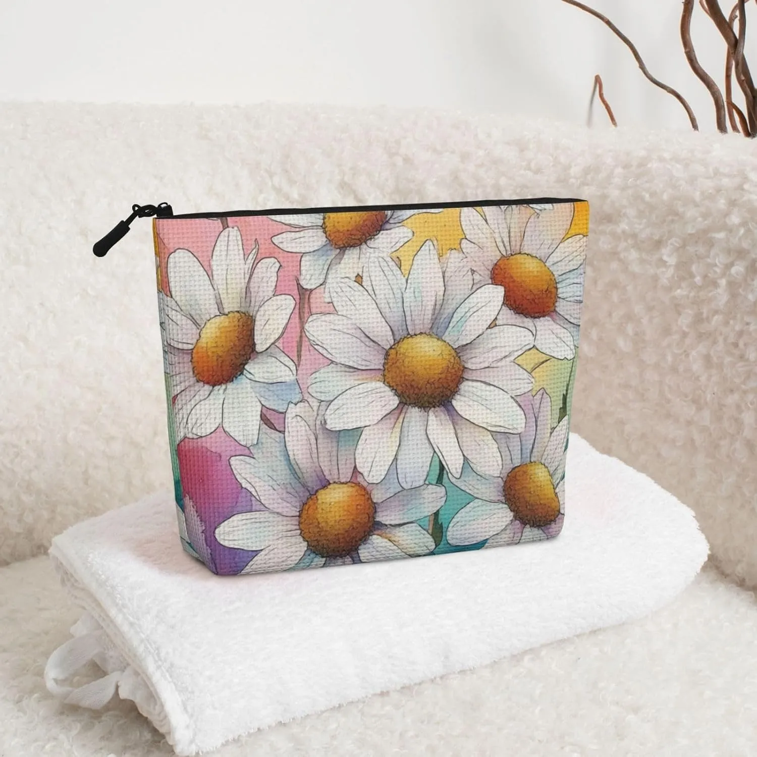 Flower Print Makeup Bag For Purse Cosmetic Travel Casual Toiletry Zipper Storage Bag