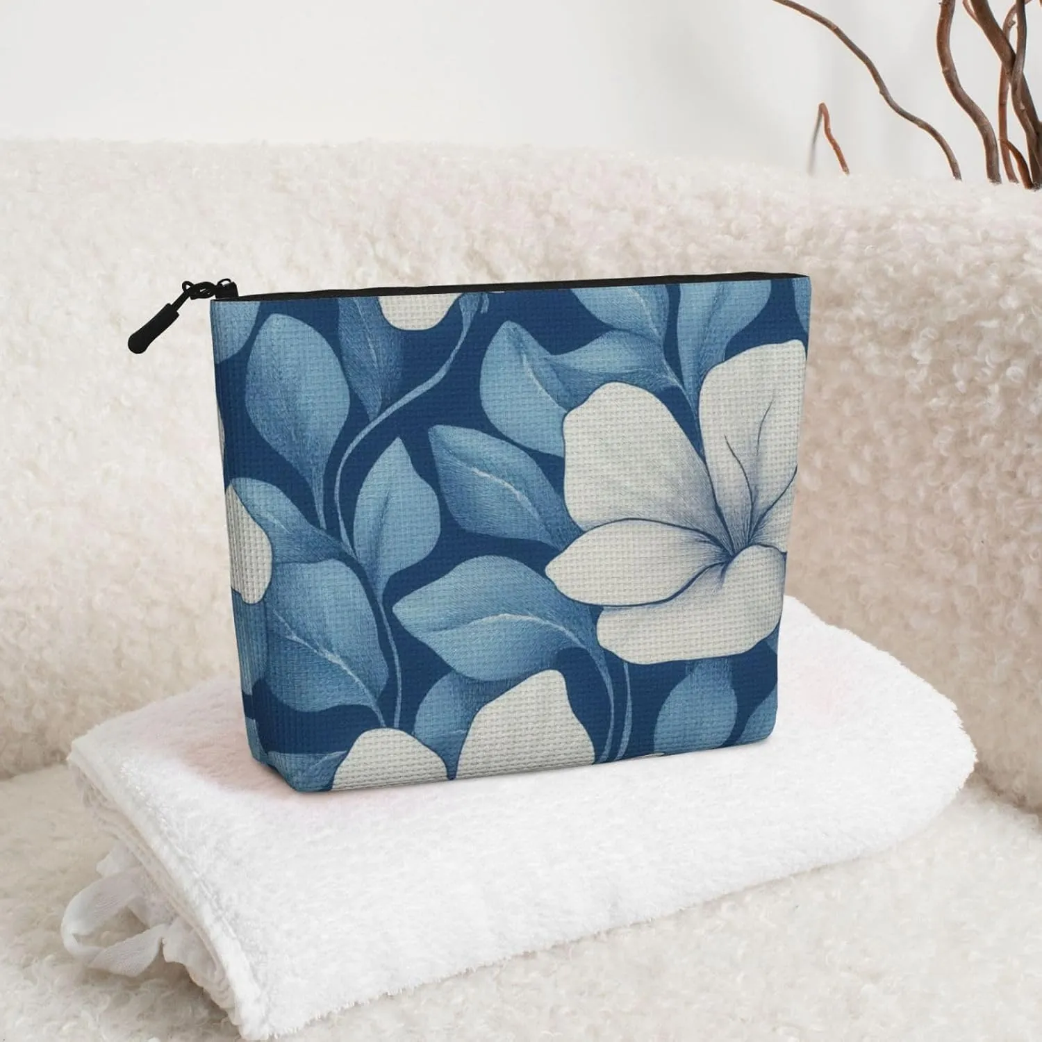 Flower Print Makeup Bag For Purse Cosmetic Travel Casual Toiletry Zipper Storage Bag