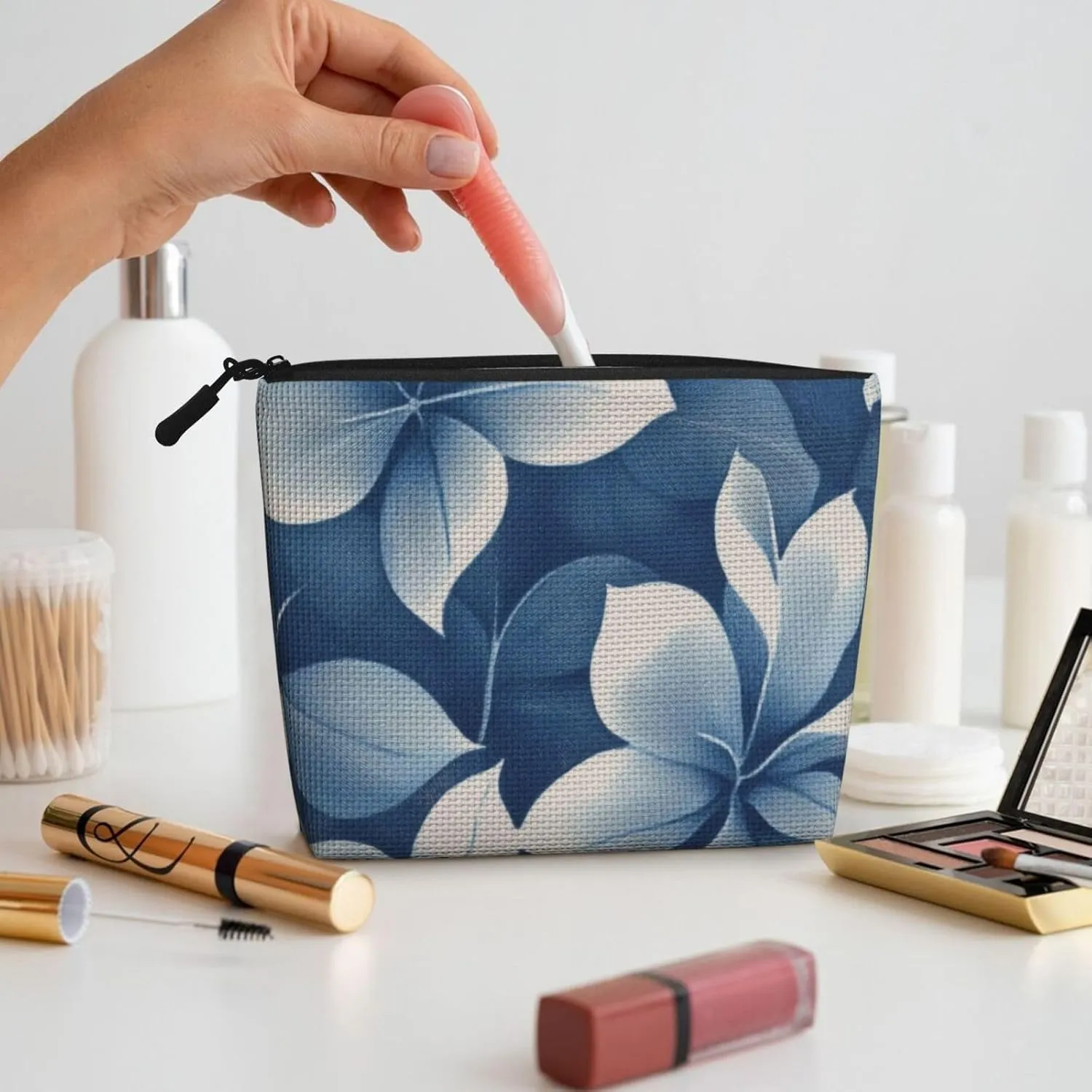 Flower Print Makeup Bag For Purse Cosmetic Travel Casual Toiletry Zipper Storage Bag