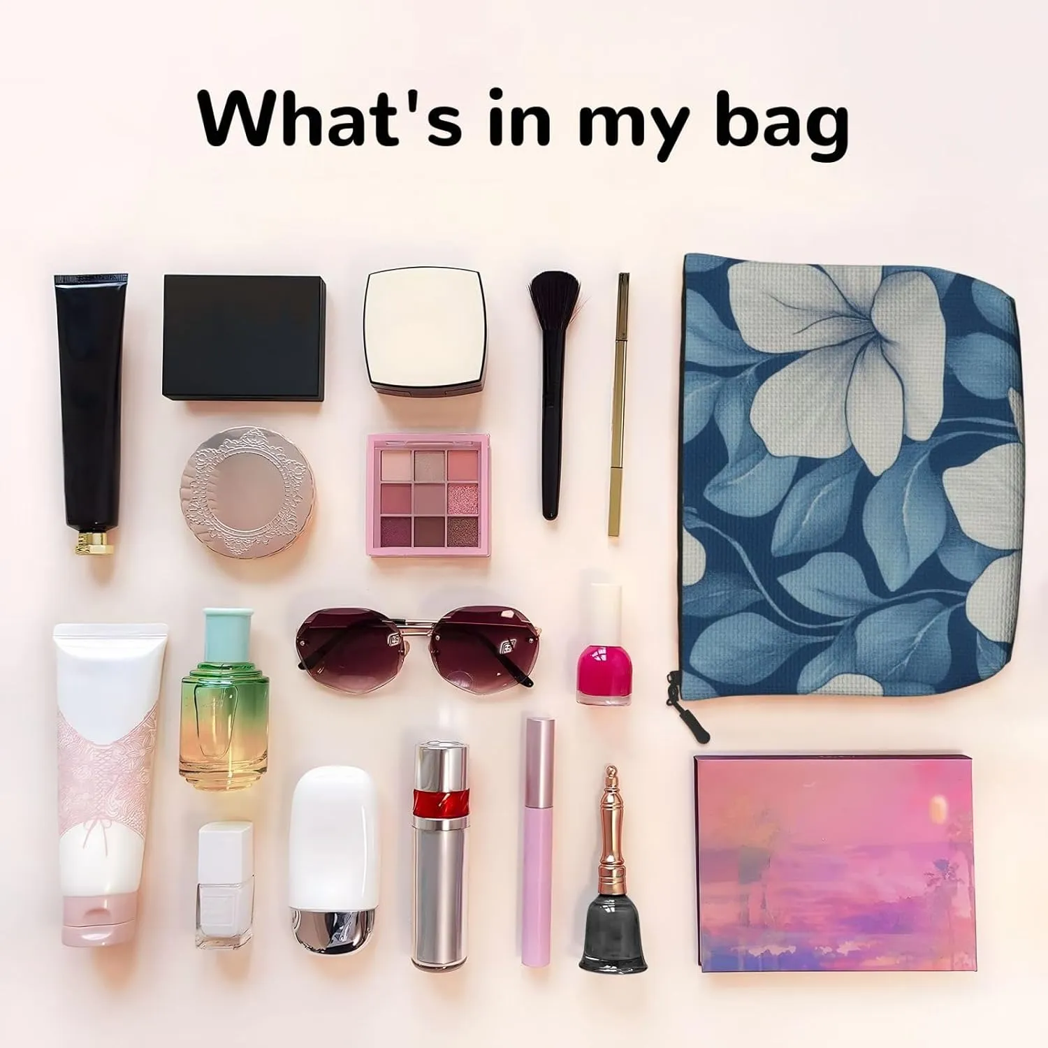 Flower Print Makeup Bag For Purse Cosmetic Travel Casual Toiletry Zipper Storage Bag