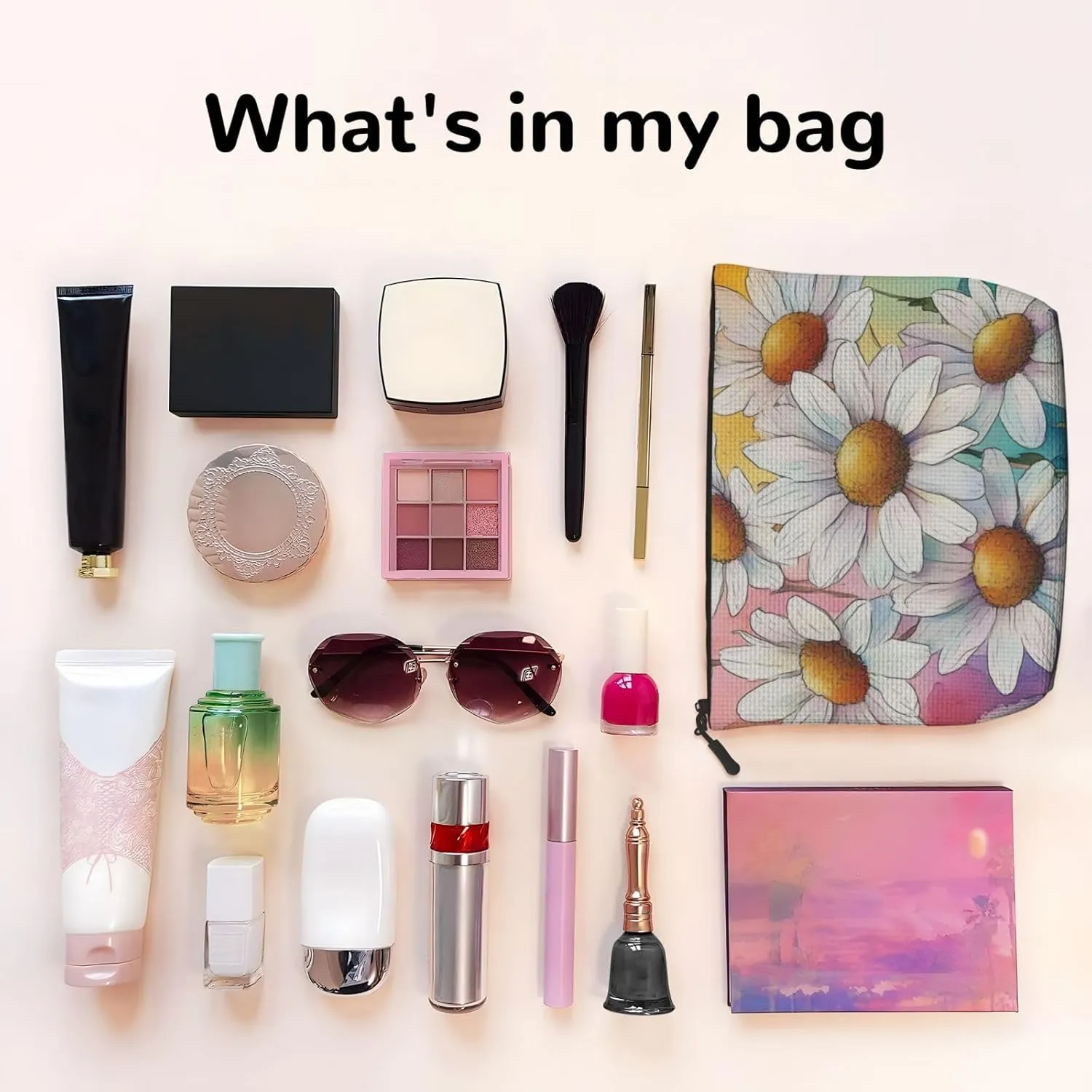 Flower Print Makeup Bag For Purse Cosmetic Travel Casual Toiletry Zipper Storage Bag