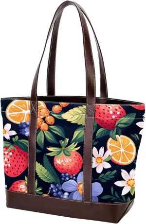 Fruit Party-1009 Tote Bags Durable Leather Canvas Purses and Handbags for Women Top Handle Shoulder Satchel Hobo Bags