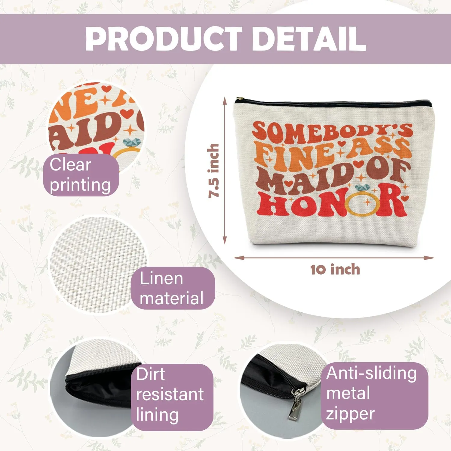 Funny Maid of Honor Makeup Bag, Maid of Honor Gifts, Maid of Honor Proposal Gifts, Maid of Honor Gifts from the Bride, Groovy Somebody's Fine As Maid of Honor Cosmetic Bag Toiletry Bag