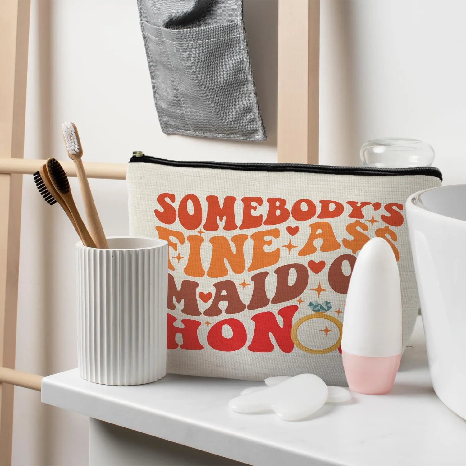 Funny Maid of Honor Makeup Bag, Maid of Honor Gifts, Maid of Honor Proposal Gifts, Maid of Honor Gifts from the Bride, Groovy Somebody's Fine As Maid of Honor Cosmetic Bag Toiletry Bag