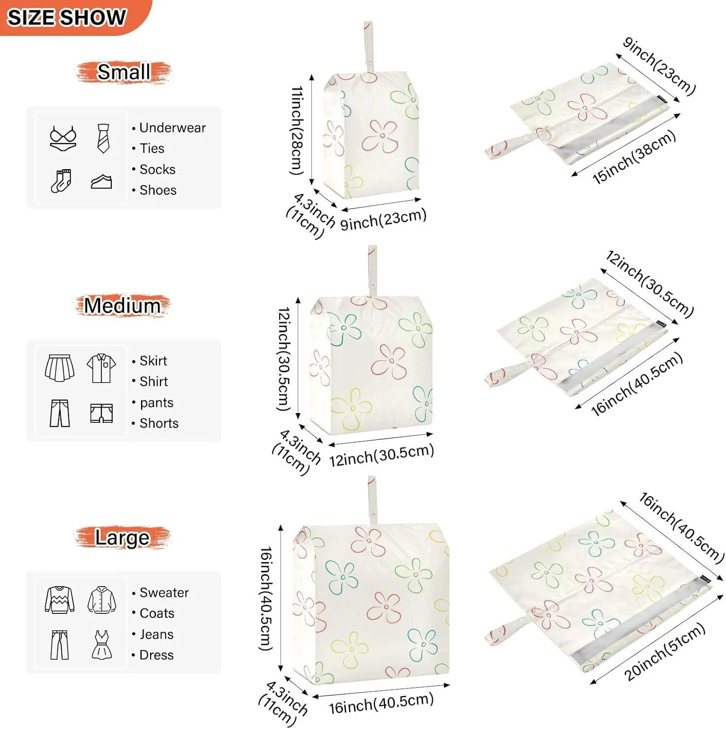 Garment Bag Closet Storage, Luggage Space Saver, Floral Boho, Waterproof, 3 Set Travel Packing Cubes For Suitcases, Luggages Management Personnel