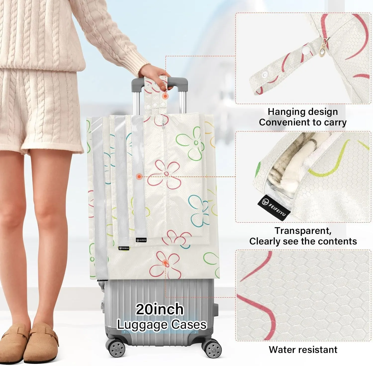 Garment Bag Closet Storage, Luggage Space Saver, Floral Boho, Waterproof, 3 Set Travel Packing Cubes For Suitcases, Luggages Management Personnel