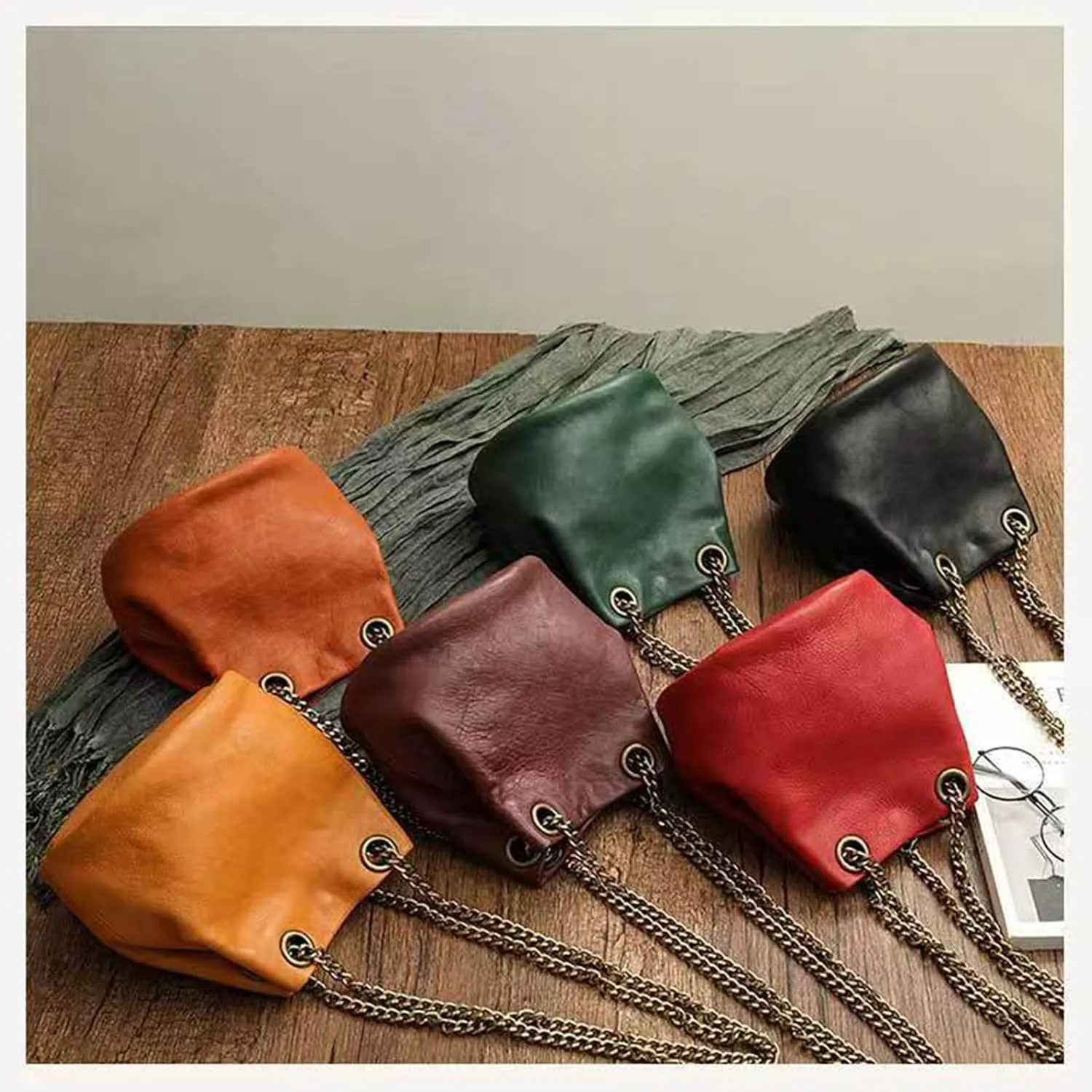 Genuine Leather chain design bucket bag for women,large-capacity shoulder bag,Fashionable and Versatile crossbody bag.hobo