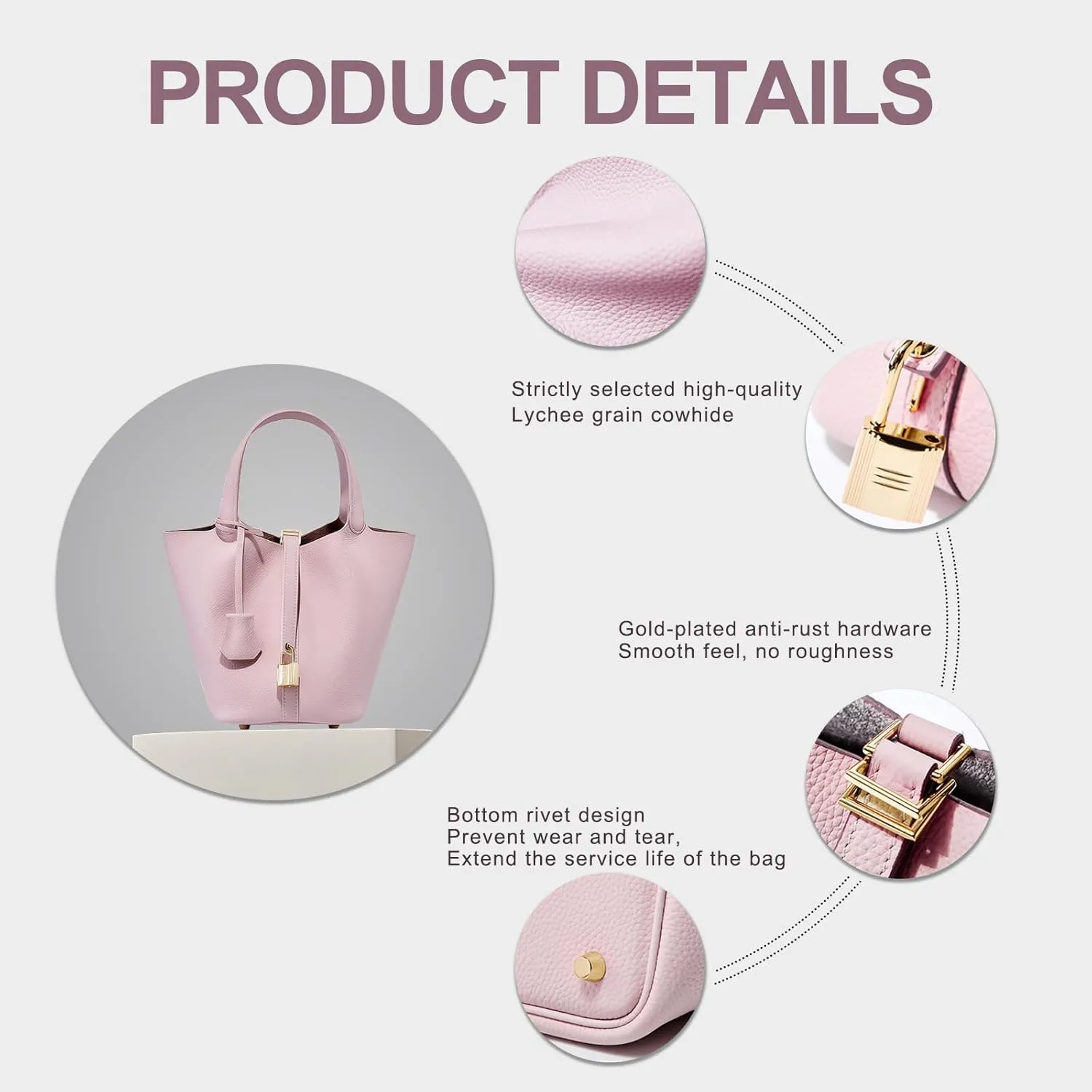 Genuine Leather Lock Design Bucket Bag Vegetable Basket for Women, Ladies' Versatile Shoulder Handbag