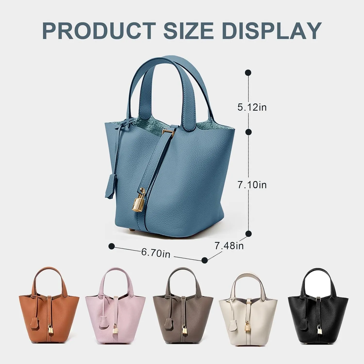 Genuine Leather Lock Design Bucket Bag Vegetable Basket for Women, Ladies' Versatile Shoulder Handbag