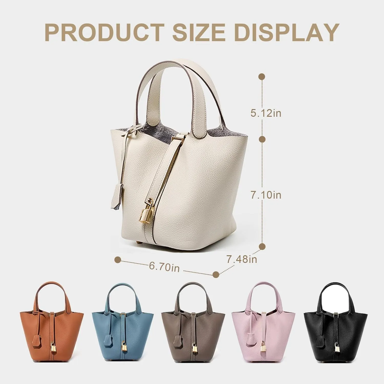 Genuine Leather Lock Design Bucket Bag Vegetable Basket for Women, Ladies' Versatile Shoulder Handbag