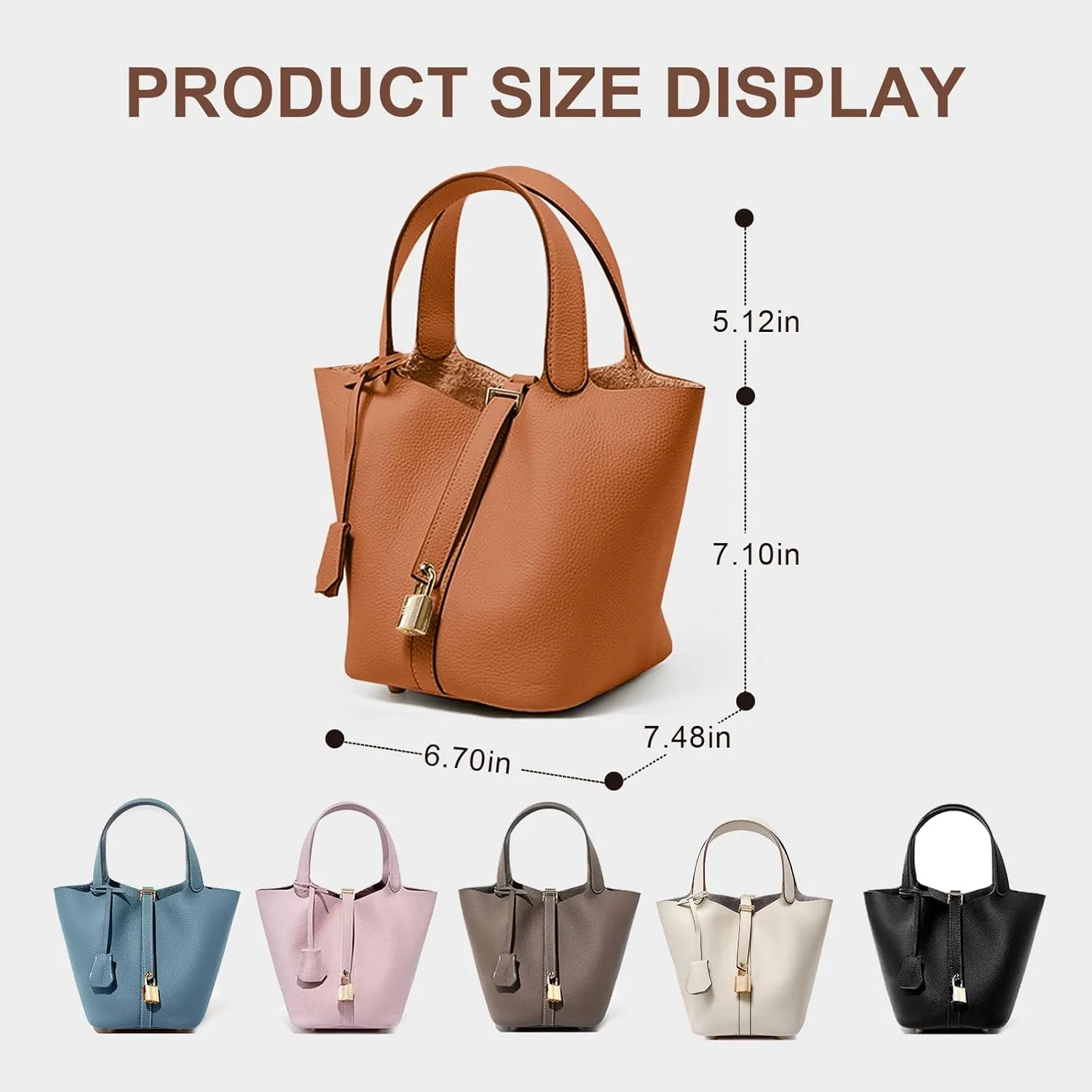 Genuine Leather Lock Design Bucket Bag Vegetable Basket for Women, Ladies' Versatile Shoulder Handbag