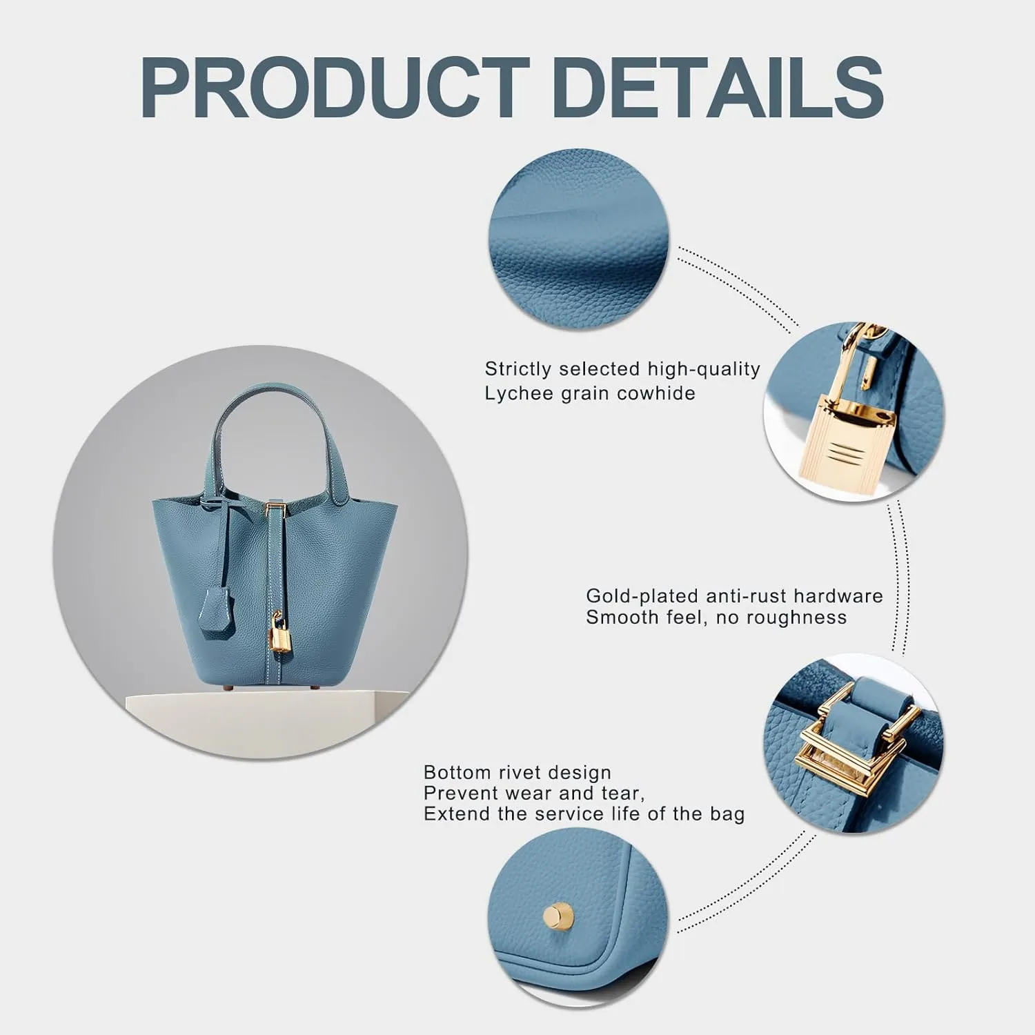 Genuine Leather Lock Design Bucket Bag Vegetable Basket for Women, Ladies' Versatile Shoulder Handbag