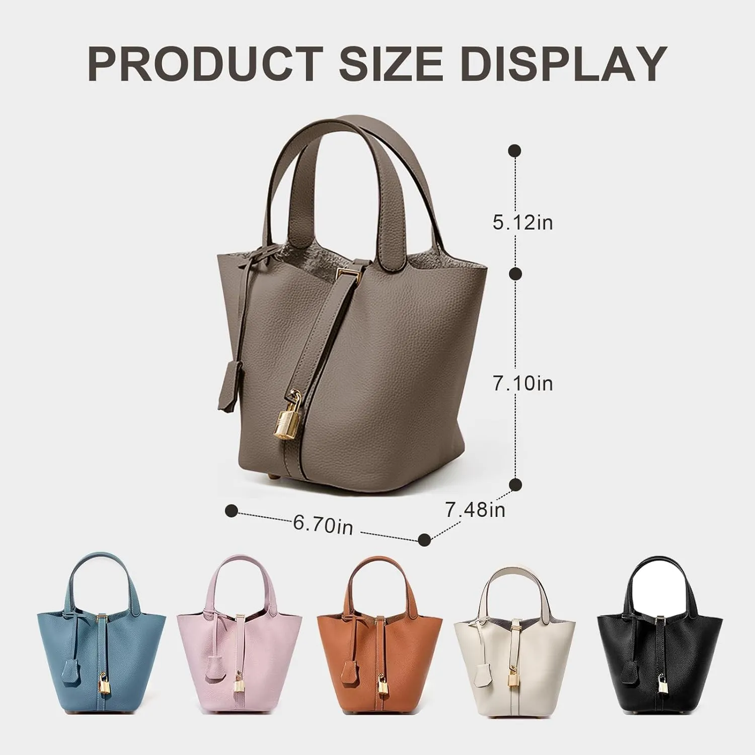 Genuine Leather Lock Design Bucket Bag Vegetable Basket for Women, Ladies' Versatile Shoulder Handbag