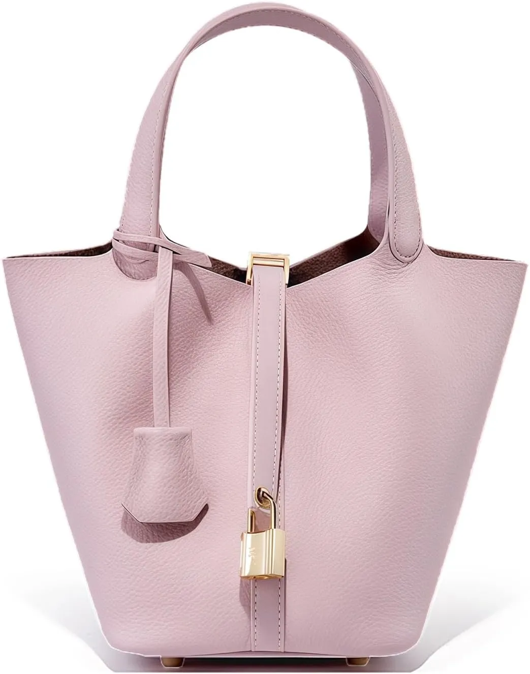 Genuine Leather Lock Design Bucket Bag Vegetable Basket for Women, Ladies' Versatile Shoulder Handbag