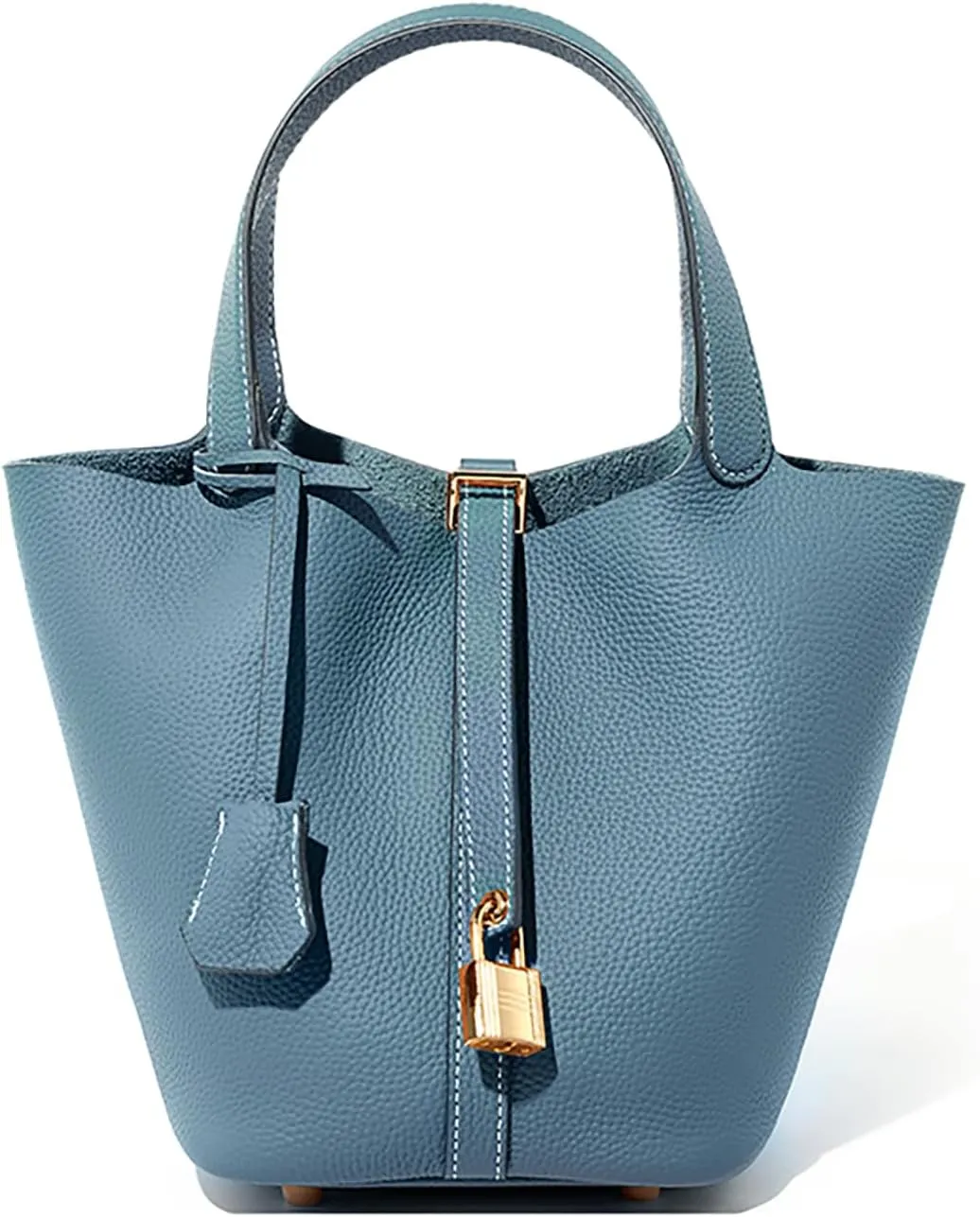 Genuine Leather Lock Design Bucket Bag Vegetable Basket for Women, Ladies' Versatile Shoulder Handbag