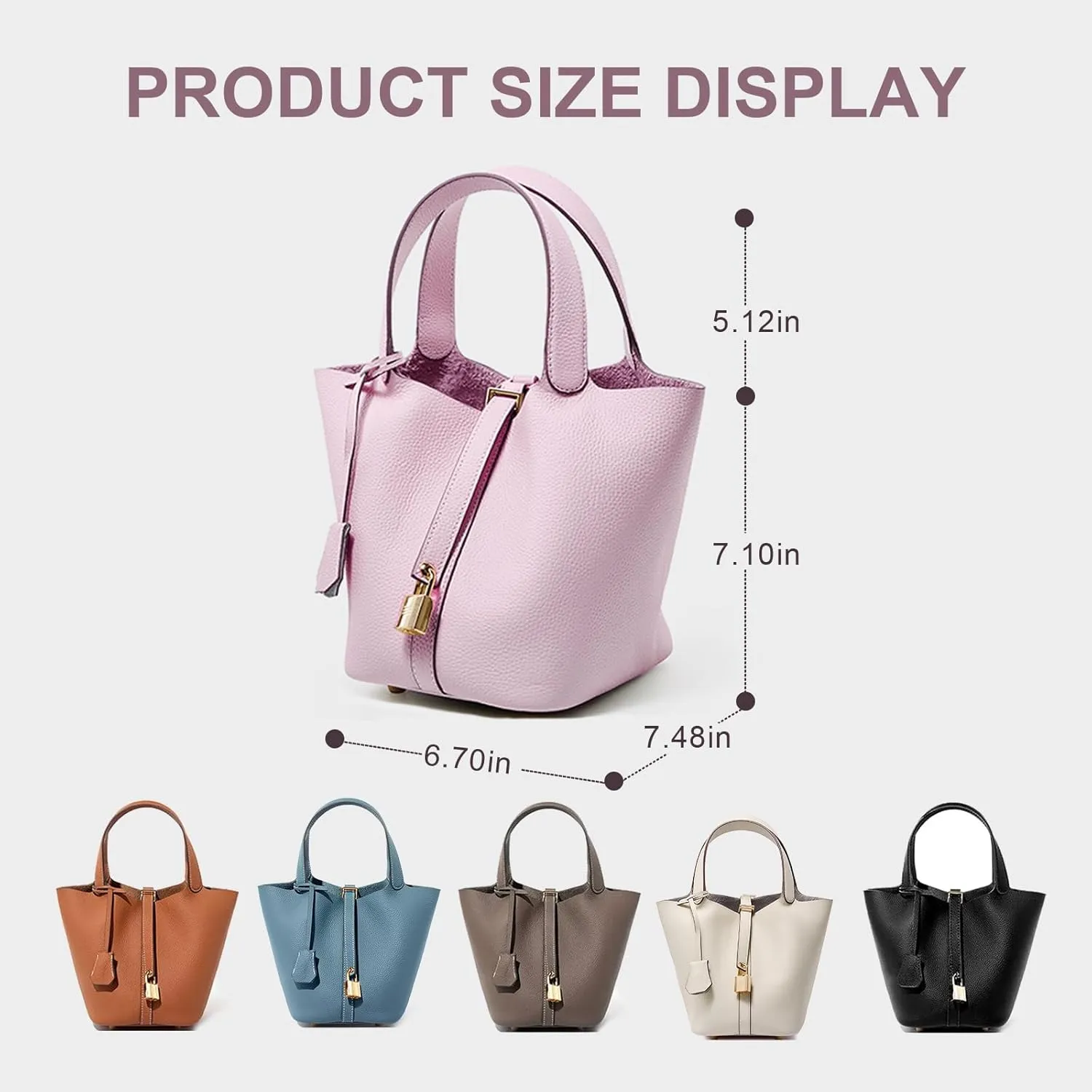 Genuine Leather Lock Design Bucket Bag Vegetable Basket for Women, Ladies' Versatile Shoulder Handbag