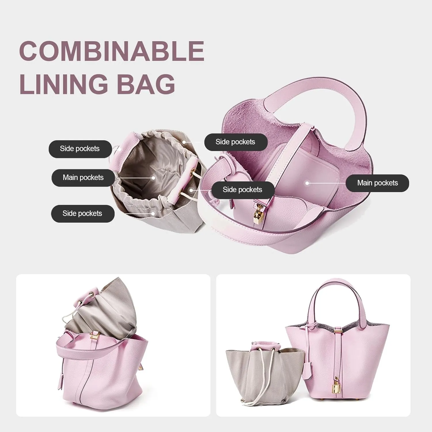 Genuine Leather Lock Design Bucket Bag Vegetable Basket for Women, Ladies' Versatile Shoulder Handbag