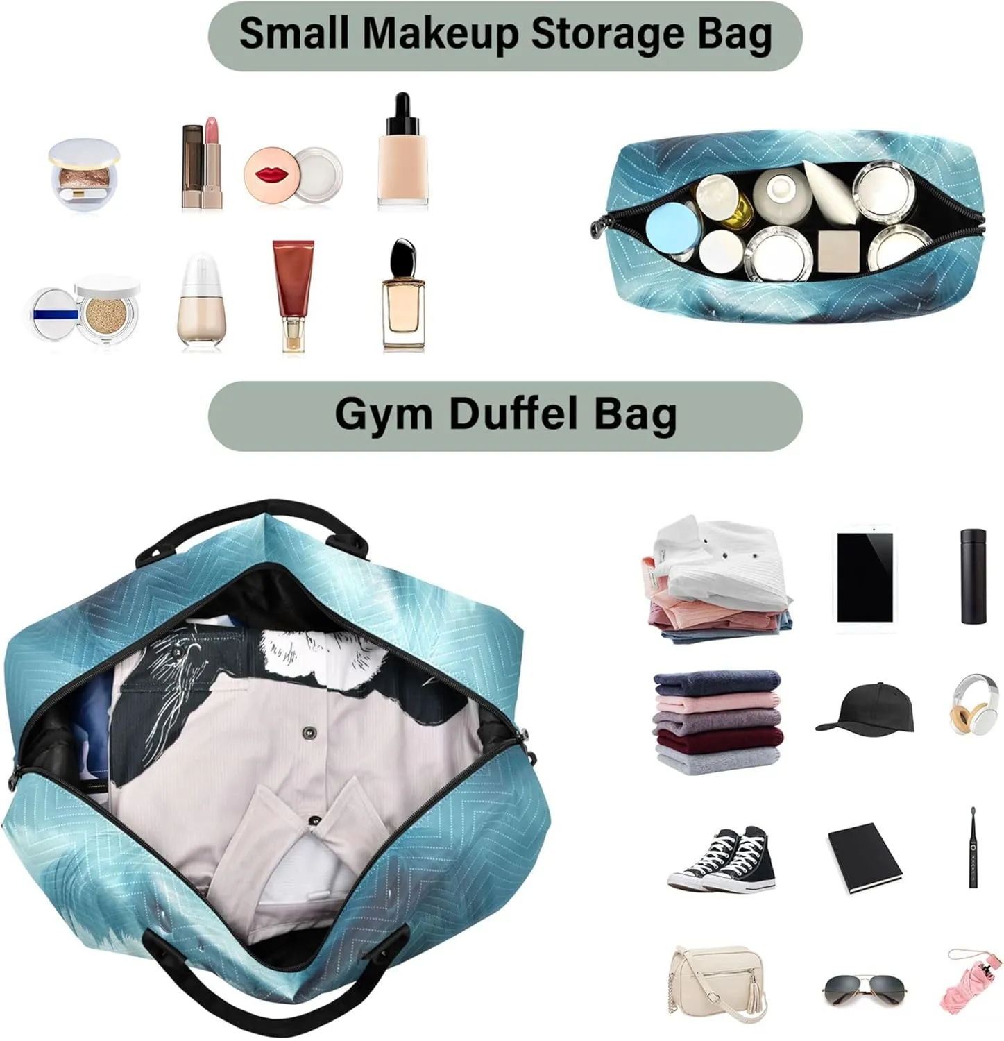 Giant Shark Monster Sea Travel Duffel Bags Make up Bags Set of 2, Cute Print Luggage Bag Overnight Bag