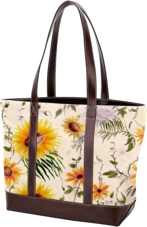 Golden Sunflower-409 Tote Bags Durable Leather Canvas Purses and Handbags for Women Top Handle Shoulder Satchel Hobo Bags