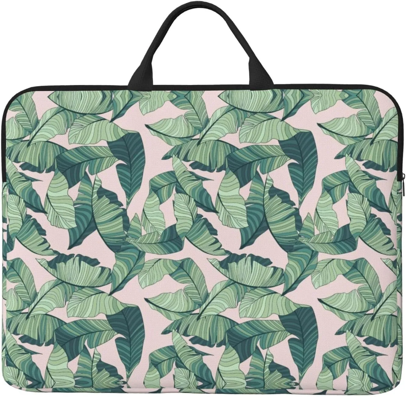 green palm tree leaves pink 14in Laptop Case Sleeve Bag  Versatile Shoulder Messenger Briefcase, Designed for Business Travel