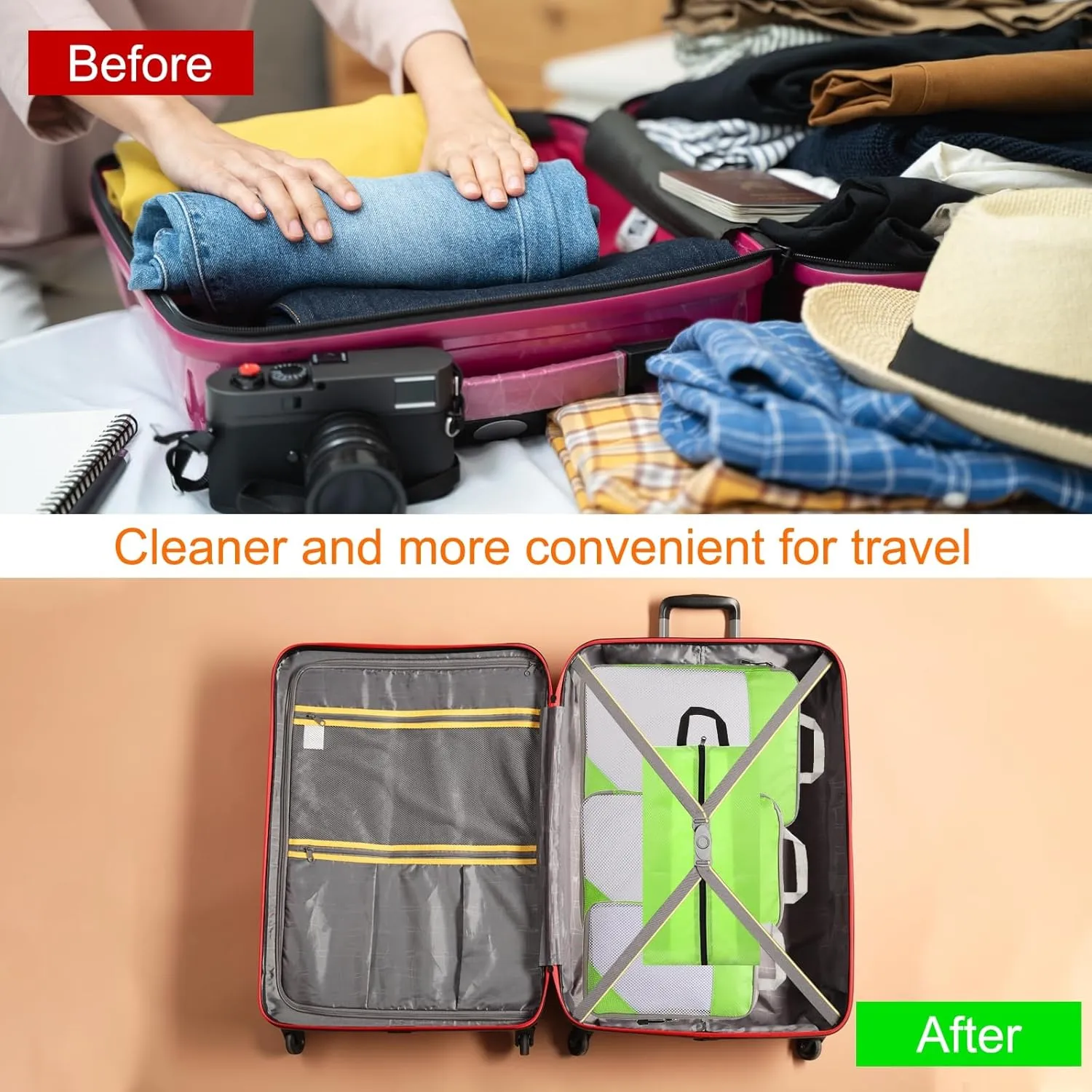 HARFINGTON 4pcs Compression Packing Cube for Suitcases Lightweight Luggage Organizers Bag Travel Essentials Compression Bags for Carry on Suitcases, Green
