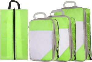 HARFINGTON 4pcs Compression Packing Cube for Suitcases Lightweight Luggage Organizers Bag Travel Essentials Compression Bags for Carry on Suitcases, Green