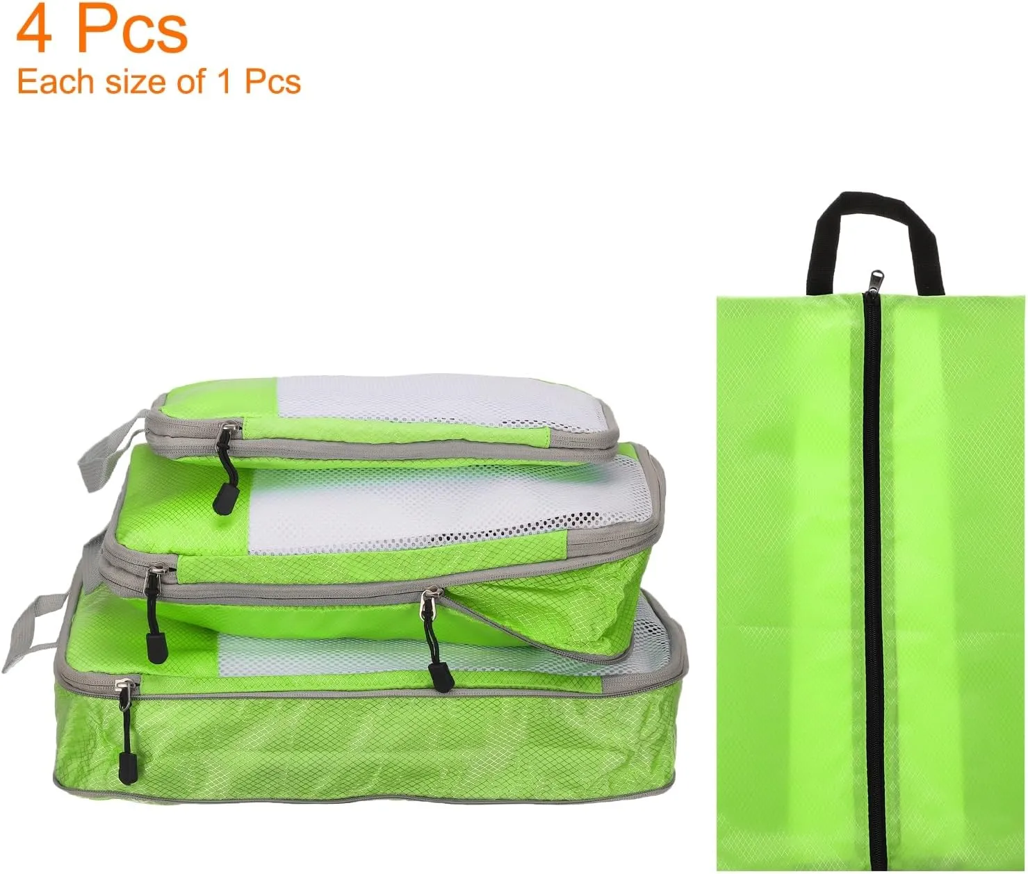 HARFINGTON 4pcs Compression Packing Cube for Suitcases Lightweight Luggage Organizers Bag Travel Essentials Compression Bags for Carry on Suitcases, Green