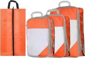 HARFINGTON 4pcs Compression Packing Cube for Suitcases Lightweight Luggage Organizers Bag Travel Essentials Compression Bags for Carry on Suitcases, Orange