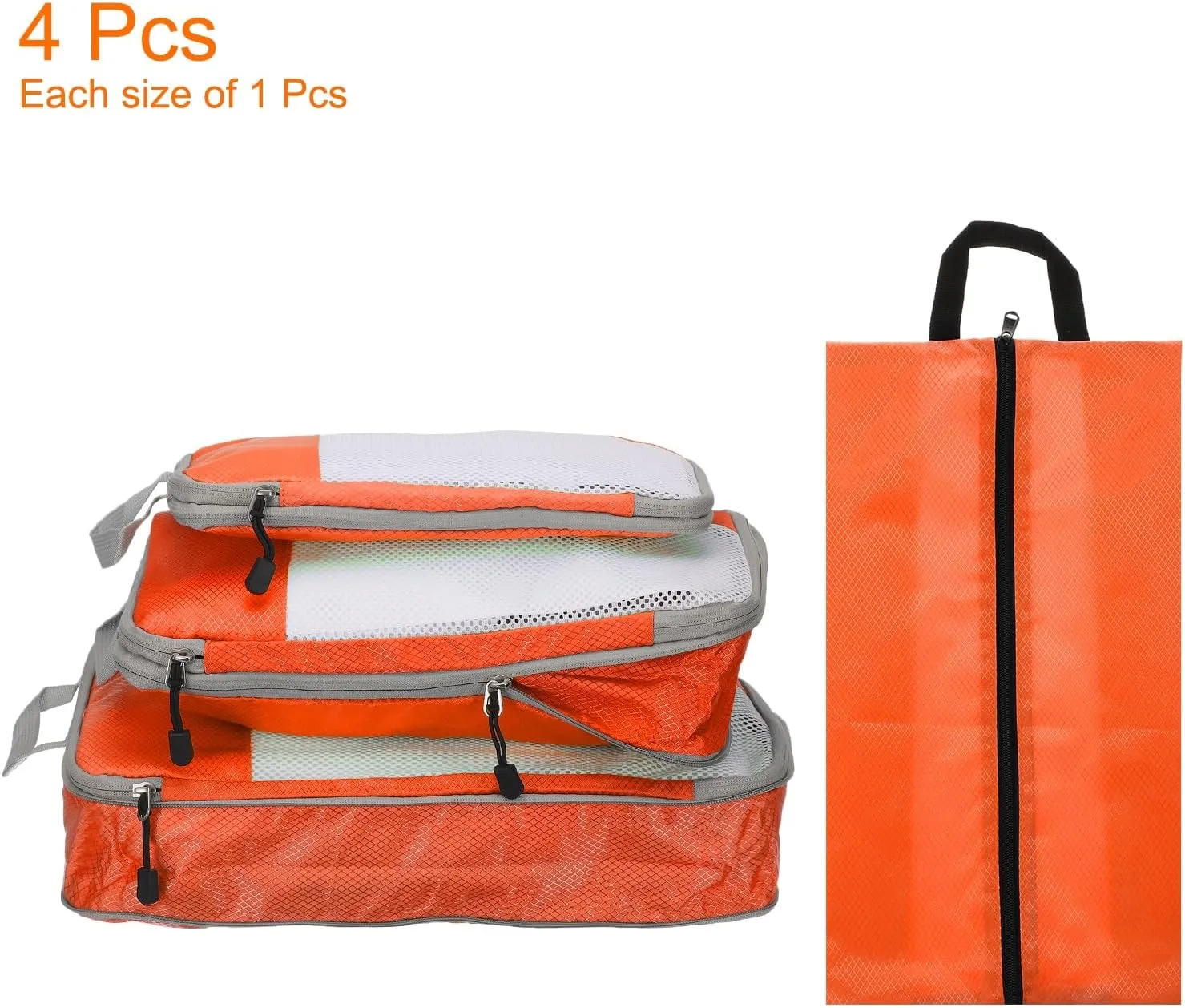 HARFINGTON 4pcs Compression Packing Cube for Suitcases Lightweight Luggage Organizers Bag Travel Essentials Compression Bags for Carry on Suitcases, Orange