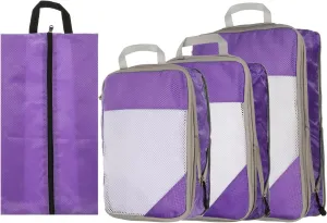 HARFINGTON 4pcs Compression Packing Cube for Suitcases Lightweight Luggage Organizers Bag Travel Essentials Compression Bags for Carry on Suitcases, Purple