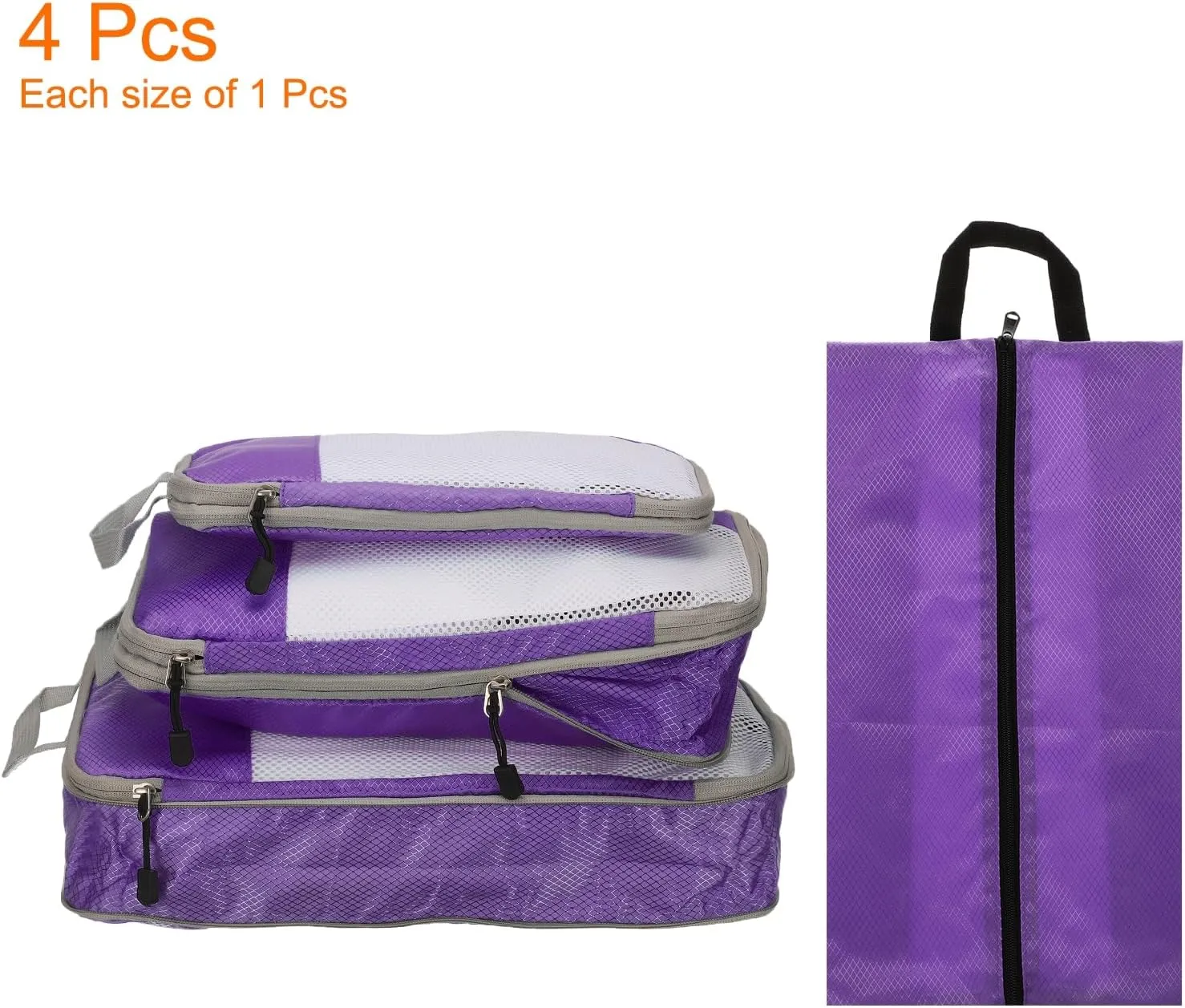 HARFINGTON 4pcs Compression Packing Cube for Suitcases Lightweight Luggage Organizers Bag Travel Essentials Compression Bags for Carry on Suitcases, Purple