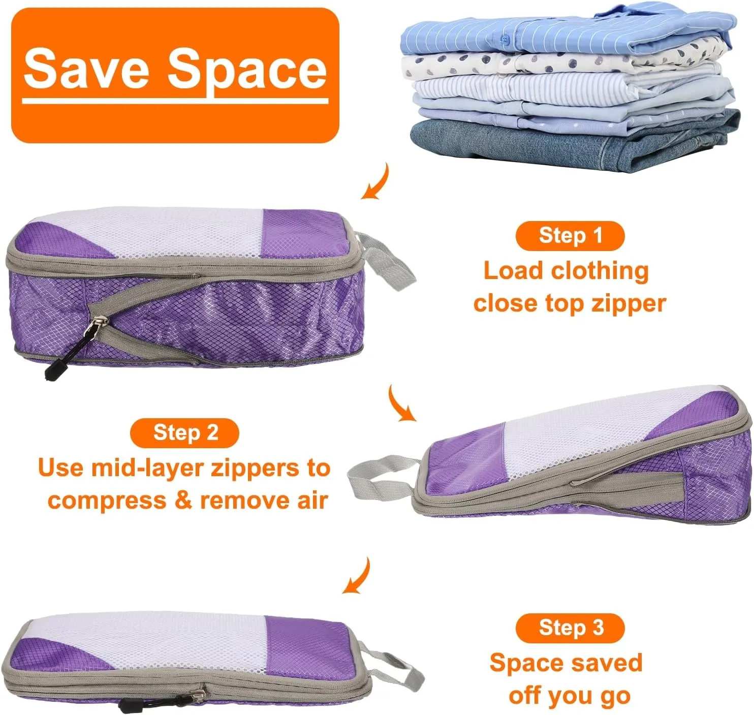 HARFINGTON 4pcs Compression Packing Cube for Suitcases Lightweight Luggage Organizers Bag Travel Essentials Compression Bags for Carry on Suitcases, Purple