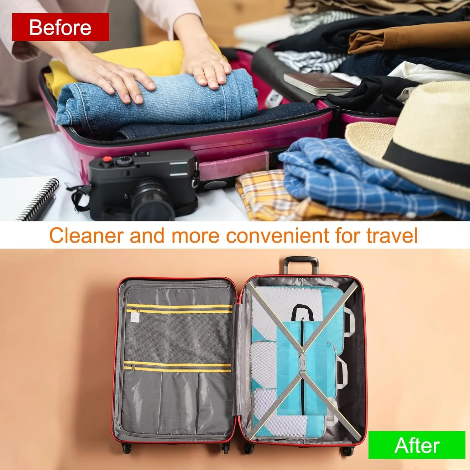 HARFINGTON 4pcs Compression Packing Cube for Suitcases Lightweight Luggage Organizers Bag Travel Essentials Compression Bags for Carry on Suitcases, Sky Blue