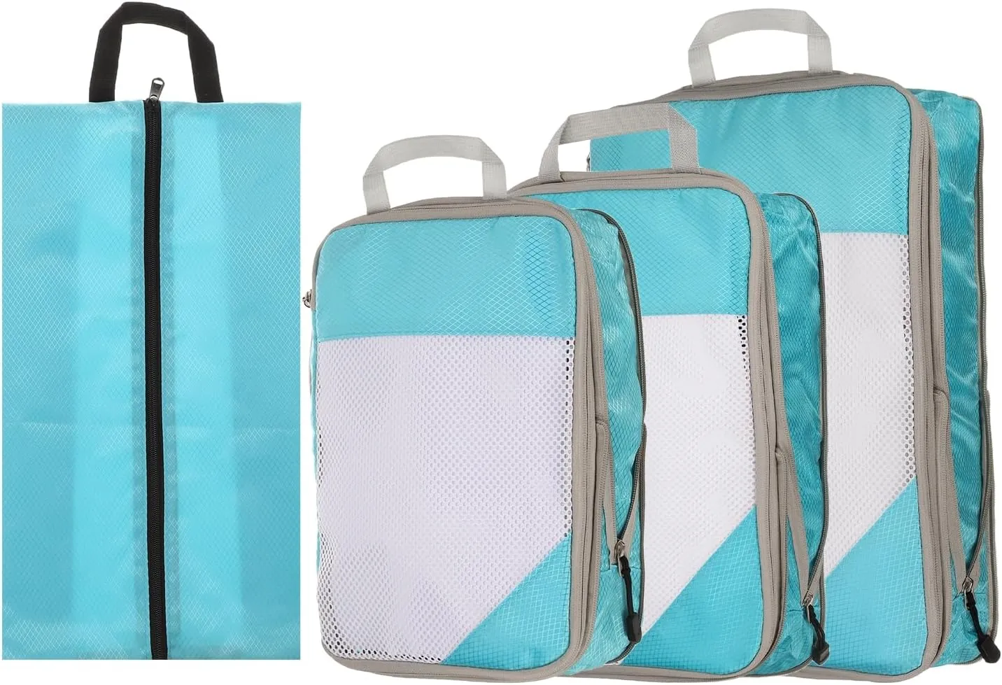 HARFINGTON 4pcs Compression Packing Cube for Suitcases Lightweight Luggage Organizers Bag Travel Essentials Compression Bags for Carry on Suitcases, Sky Blue