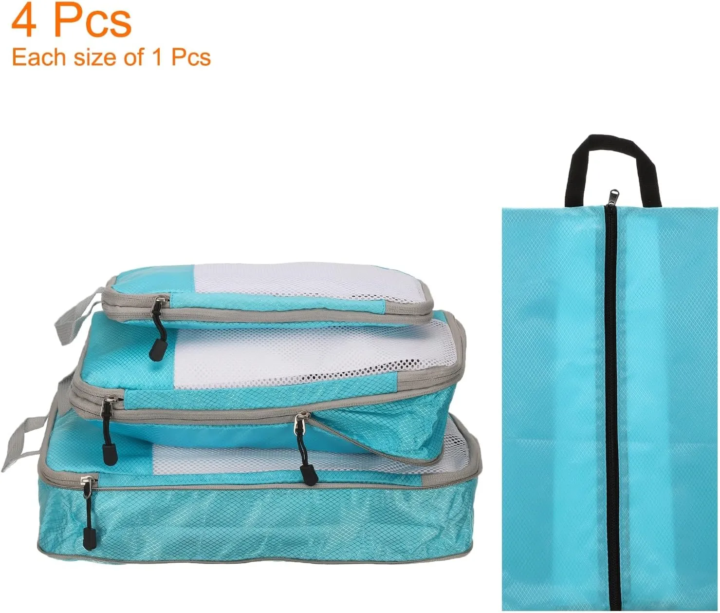 HARFINGTON 4pcs Compression Packing Cube for Suitcases Lightweight Luggage Organizers Bag Travel Essentials Compression Bags for Carry on Suitcases, Sky Blue