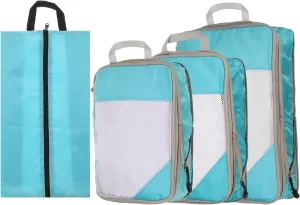 HARFINGTON 4pcs Compression Packing Cube for Suitcases Lightweight Luggage Organizers Bag Travel Essentials Compression Bags for Carry on Suitcases, Sky Blue