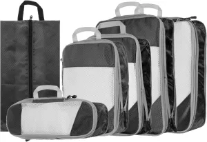 HARFINGTON 6pcs Compression Packing Cube for Suitcases Lightweight Luggage Organizers Bag Travel Essentials Compression Bags for Carry on Suitcases, Black