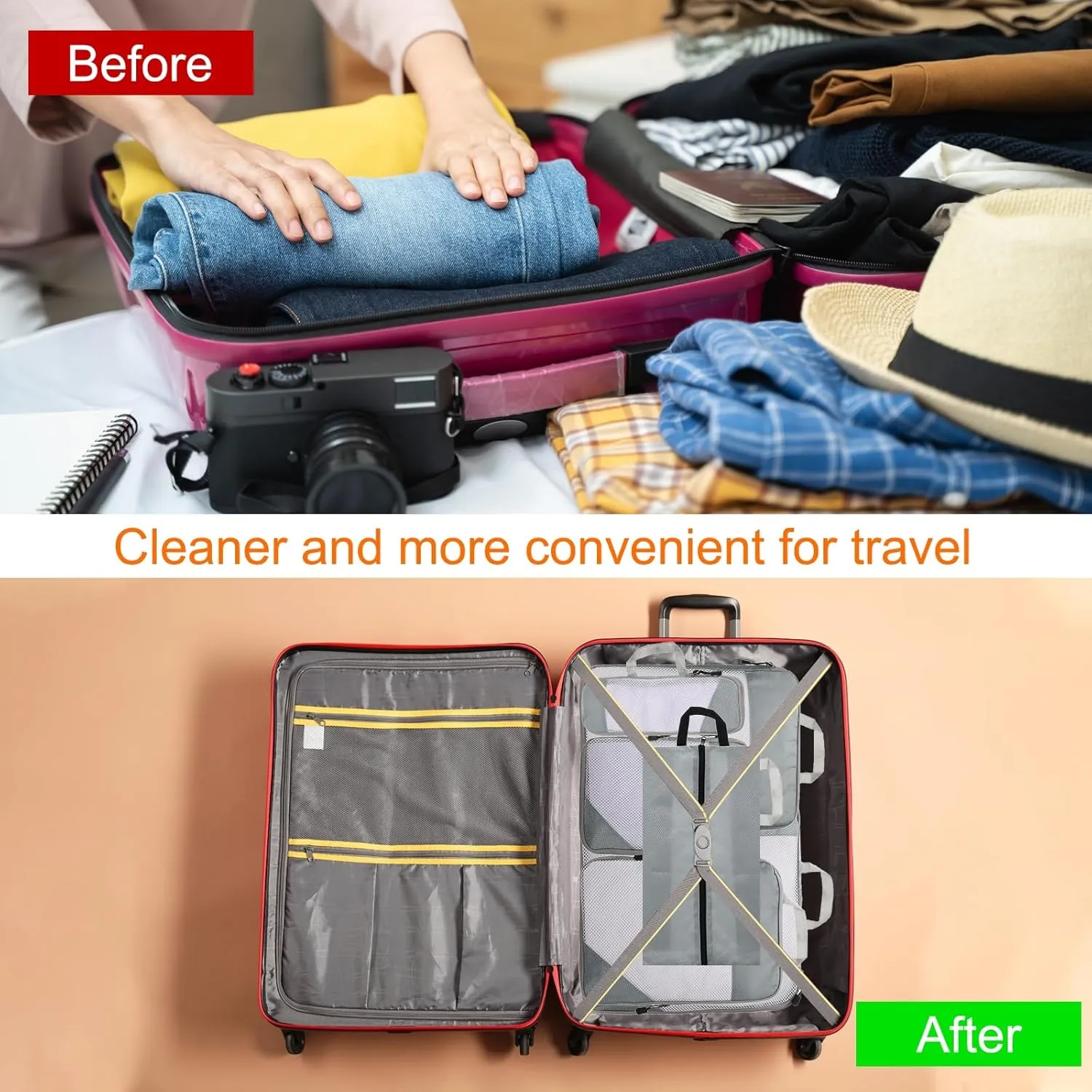 HARFINGTON 6pcs Compression Packing Cube for Suitcases Lightweight Luggage Organizers Bag Travel Essentials Compression Bags for Carry on Suitcases, Black