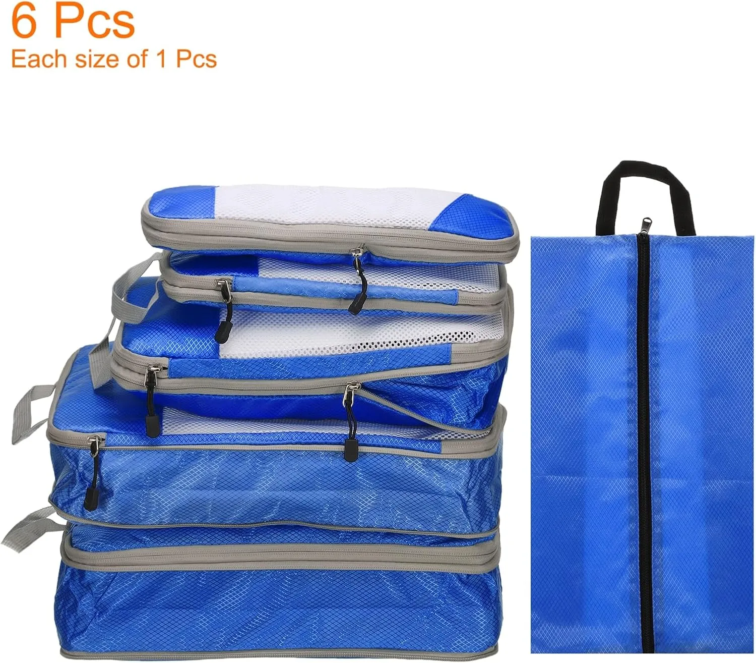 HARFINGTON 6pcs Compression Packing Cube for Suitcases Lightweight Luggage Organizers Bag Travel Essentials Compression Bags for Carry on Suitcases, Blue