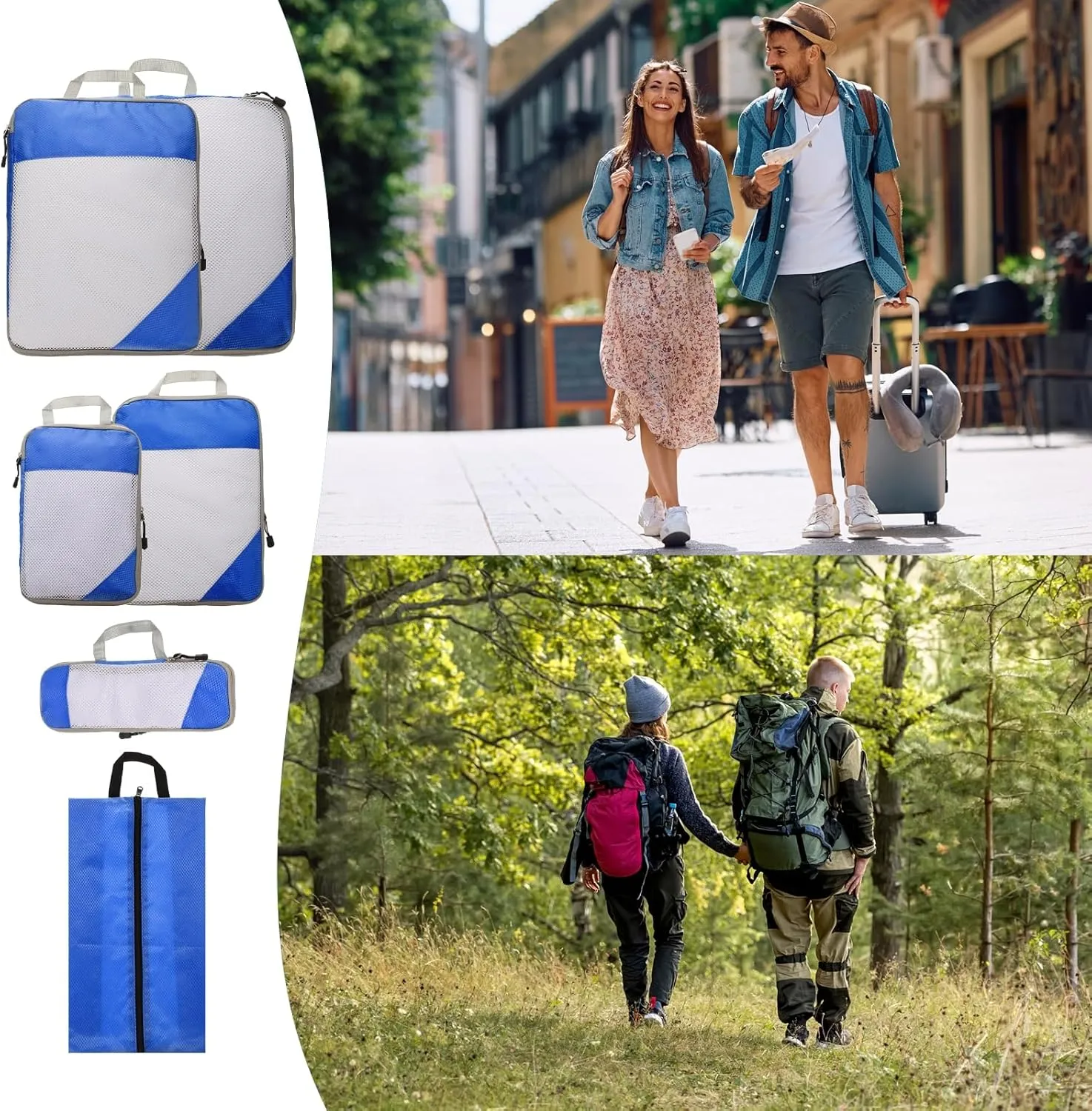 HARFINGTON 6pcs Compression Packing Cube for Suitcases Lightweight Luggage Organizers Bag Travel Essentials Compression Bags for Carry on Suitcases, Blue