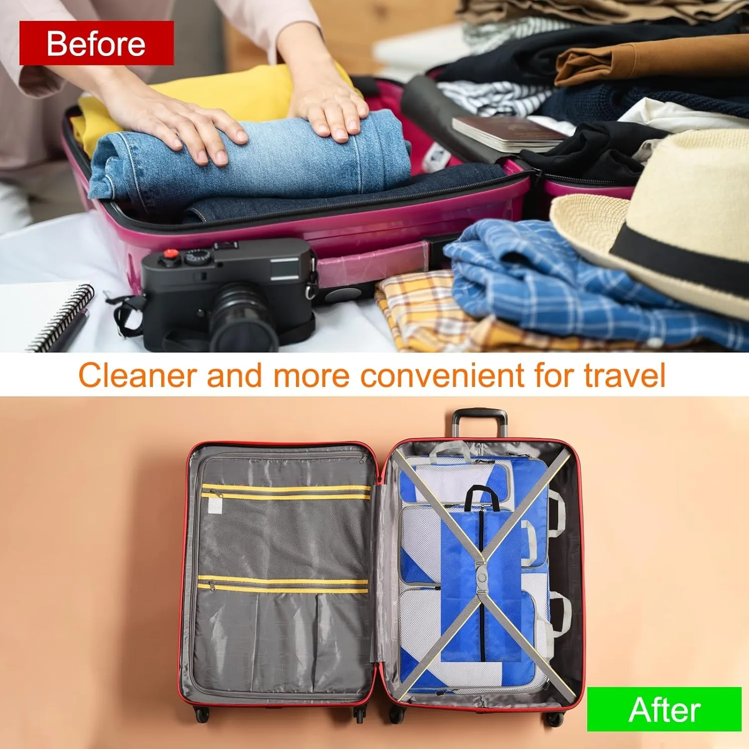 HARFINGTON 6pcs Compression Packing Cube for Suitcases Lightweight Luggage Organizers Bag Travel Essentials Compression Bags for Carry on Suitcases, Blue