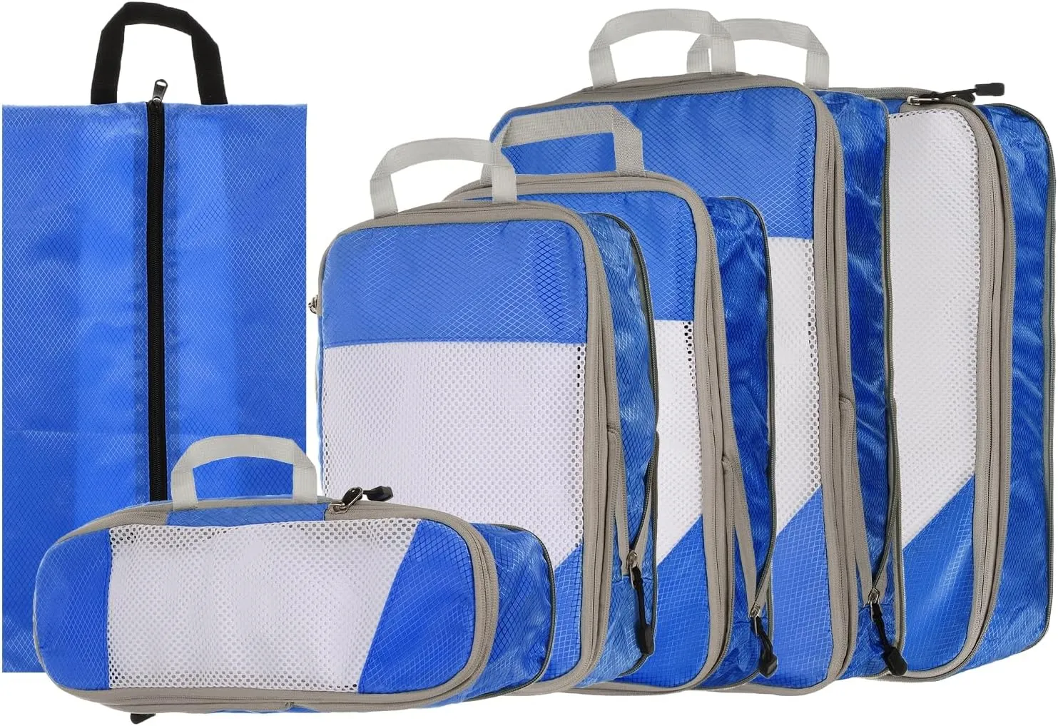 HARFINGTON 6pcs Compression Packing Cube for Suitcases Lightweight Luggage Organizers Bag Travel Essentials Compression Bags for Carry on Suitcases, Blue